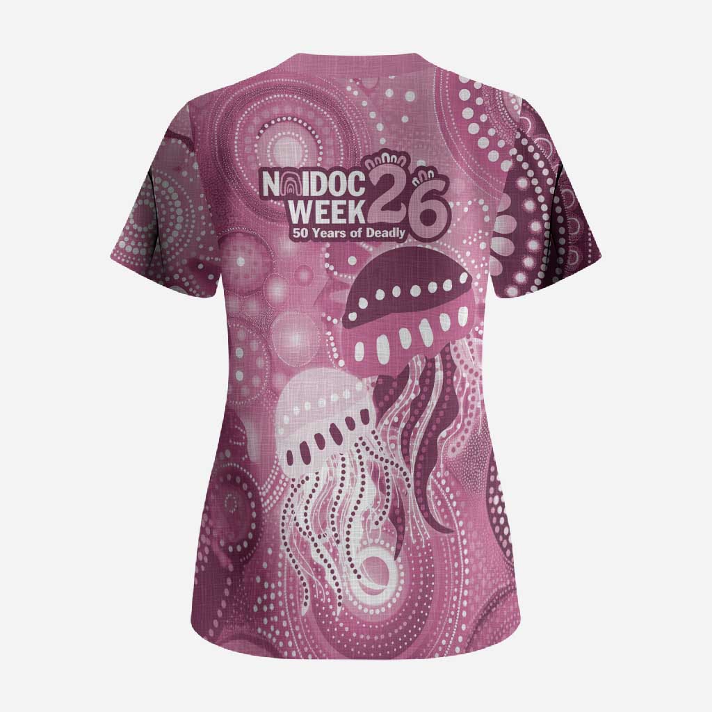 NAIDOC Deadly 50 Years Scrub Top Jellyfish Aboriginal Culture Inspired Pink