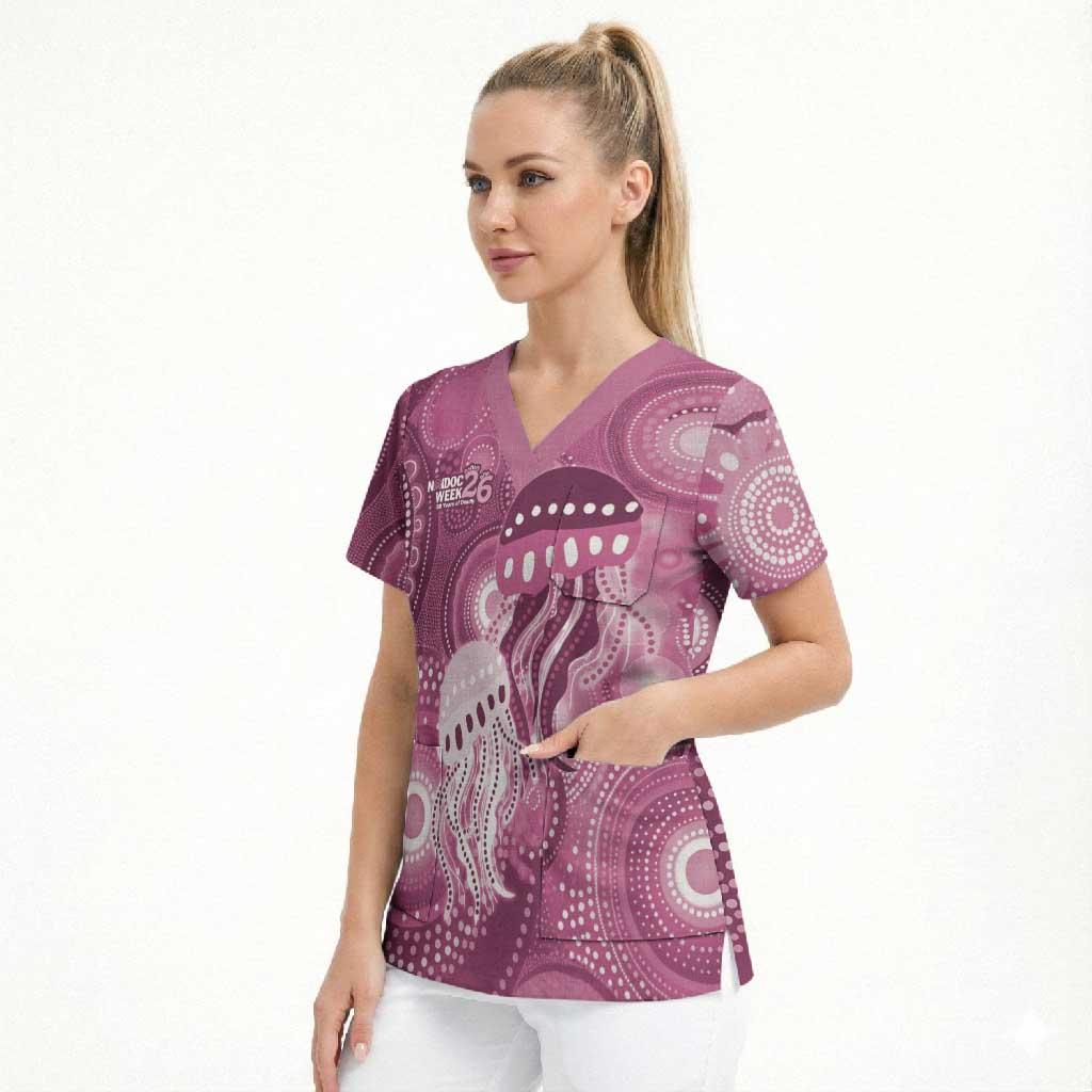NAIDOC Deadly 50 Years Scrub Top Jellyfish Aboriginal Culture Inspired Pink