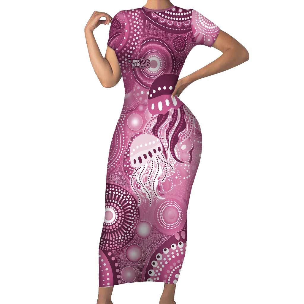 NAIDOC Deadly 50 Years Short Sleeve Bodycon Dress Jellyfish Aboriginal Culture Inspired Pink