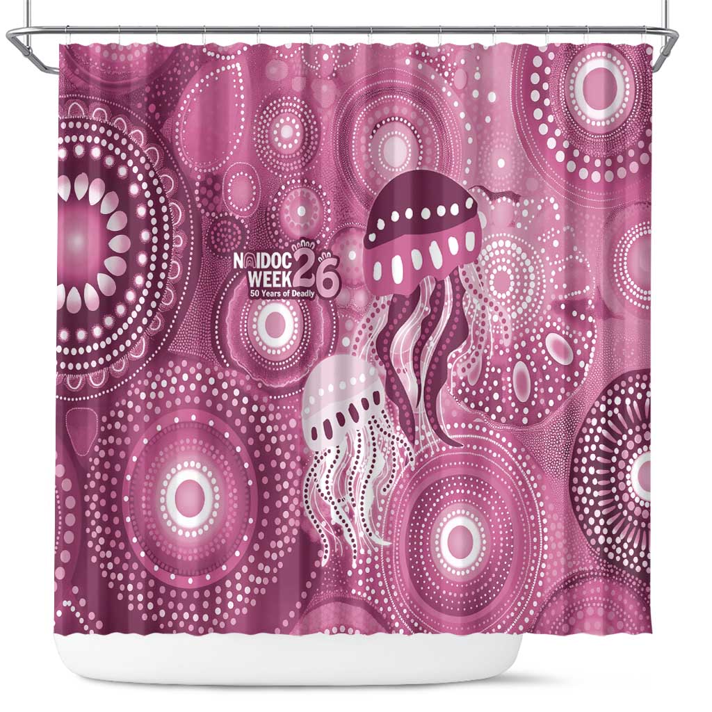 NAIDOC Deadly 50 Years Shower Curtain Jellyfish Aboriginal Culture Inspired Pink