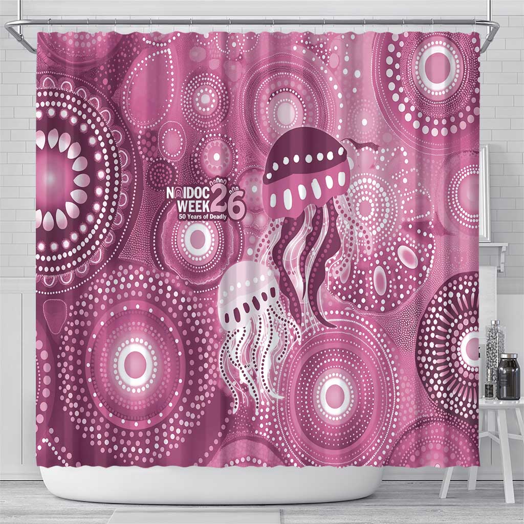 NAIDOC Deadly 50 Years Shower Curtain Jellyfish Aboriginal Culture Inspired Pink