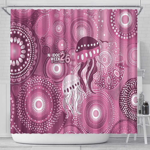 NAIDOC Deadly 50 Years Shower Curtain Jellyfish Aboriginal Culture Inspired Pink