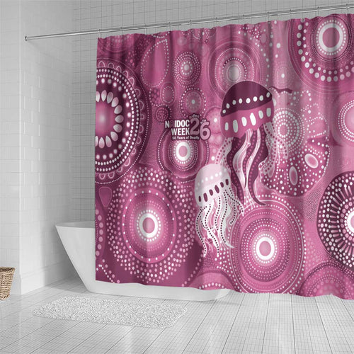 NAIDOC Deadly 50 Years Shower Curtain Jellyfish Aboriginal Culture Inspired Pink