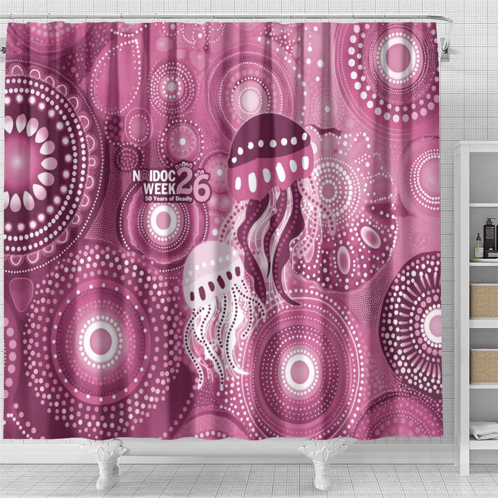 NAIDOC Deadly 50 Years Shower Curtain Jellyfish Aboriginal Culture Inspired Pink