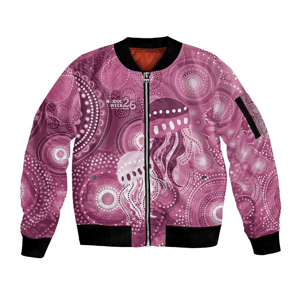 NAIDOC Deadly 50 Years Sleeve Zip Bomber Jacket Jellyfish Aboriginal Culture Inspired Pink