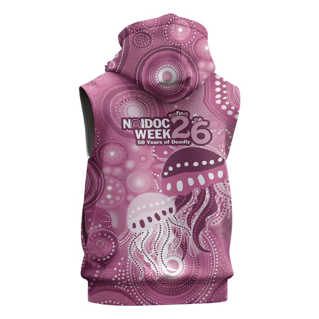 NAIDOC Deadly 50 Years Sleeveless Hoodie Jellyfish Aboriginal Culture Inspired Pink