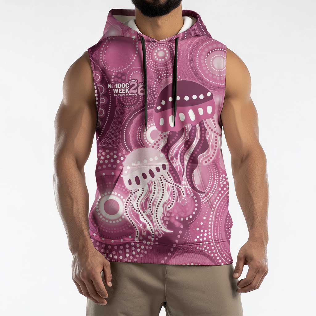 NAIDOC Deadly 50 Years Sleeveless Hoodie Jellyfish Aboriginal Culture Inspired Pink