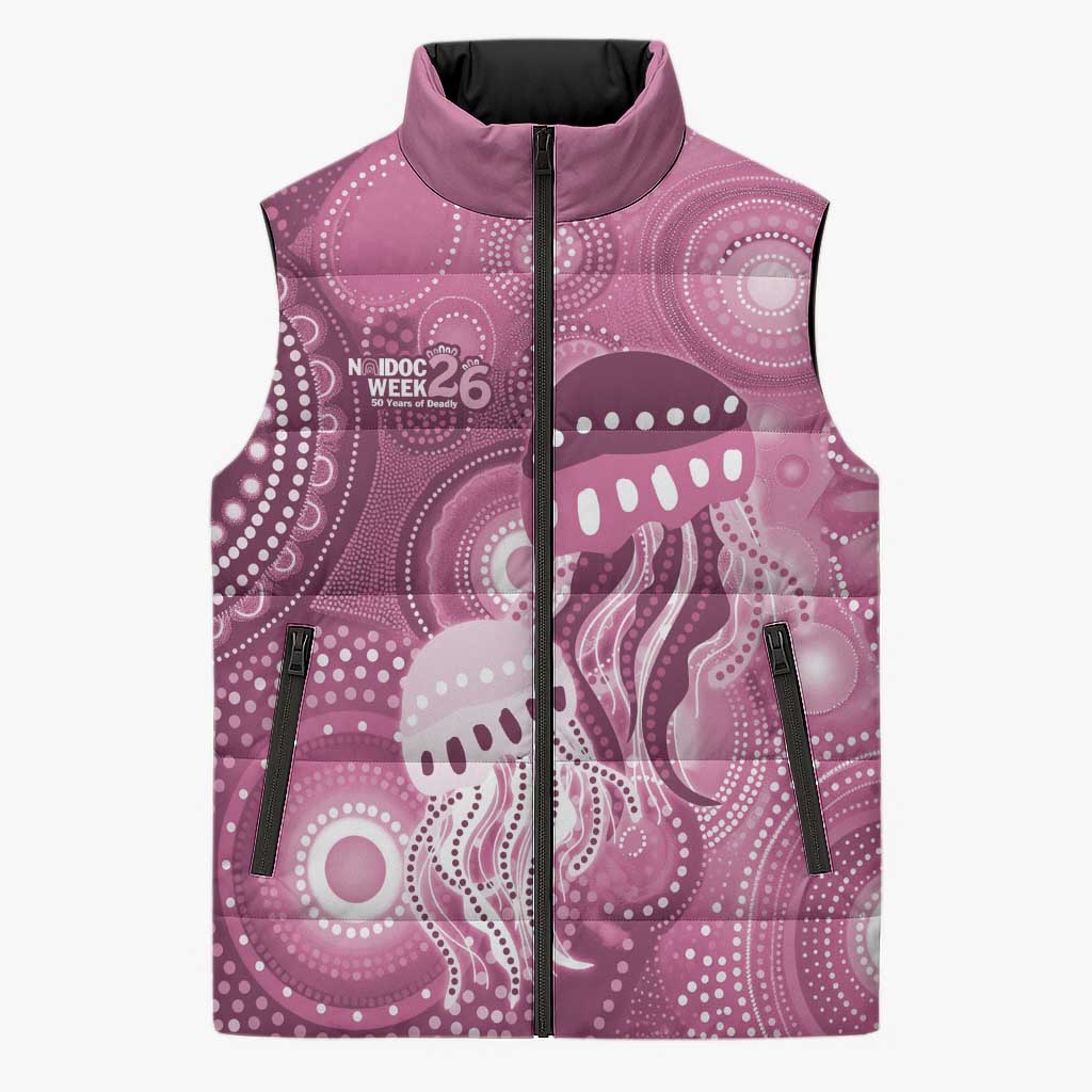 NAIDOC Deadly 50 Years Sleeveless Puffer Jacket Jellyfish Aboriginal Culture Inspired Pink