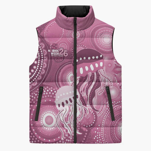 NAIDOC Deadly 50 Years Sleeveless Puffer Jacket Jellyfish Aboriginal Culture Inspired Pink