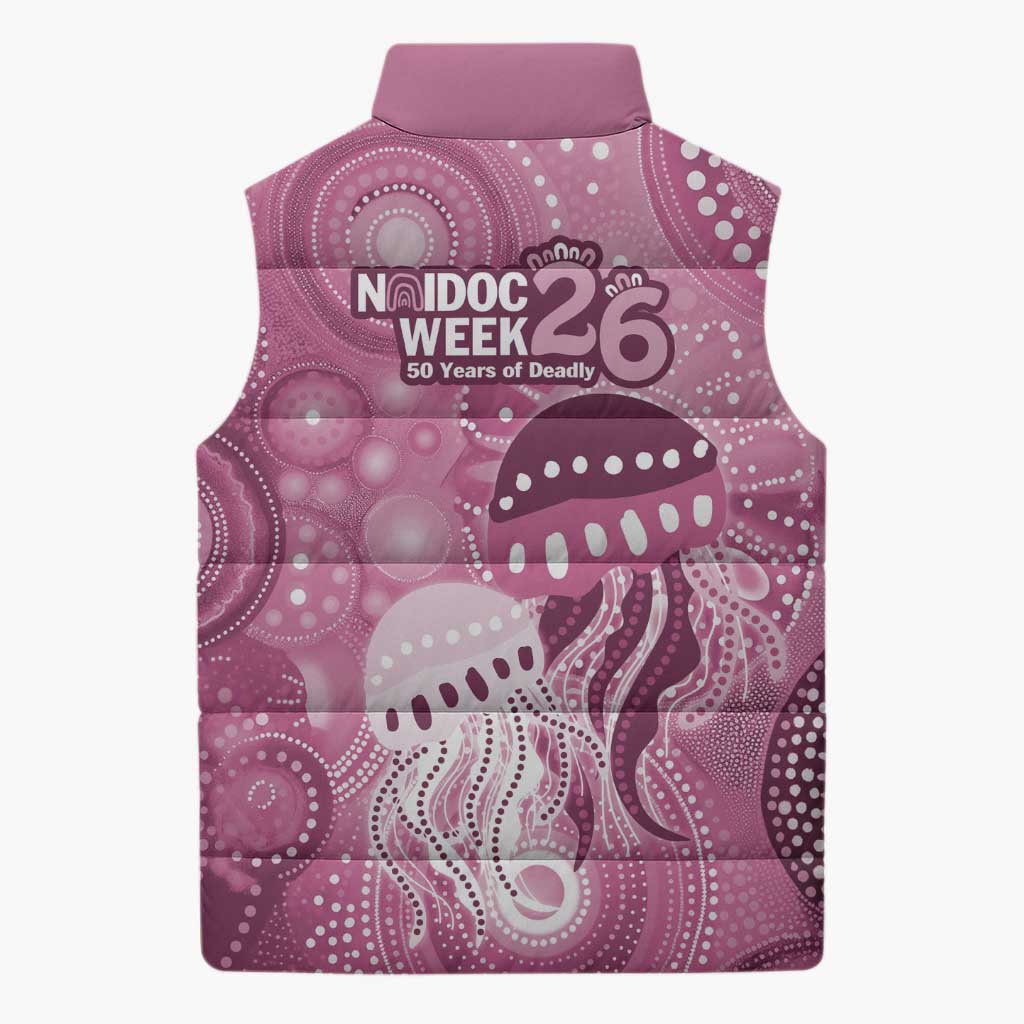 NAIDOC Deadly 50 Years Sleeveless Puffer Jacket Jellyfish Aboriginal Culture Inspired Pink