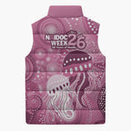 NAIDOC Deadly 50 Years Sleeveless Puffer Jacket Jellyfish Aboriginal Culture Inspired Pink