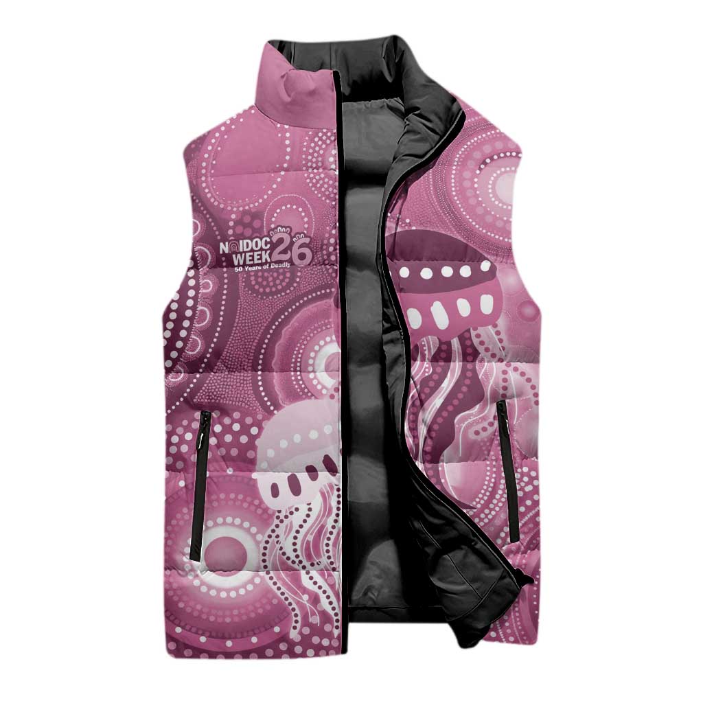 NAIDOC Deadly 50 Years Sleeveless Puffer Jacket Jellyfish Aboriginal Culture Inspired Pink