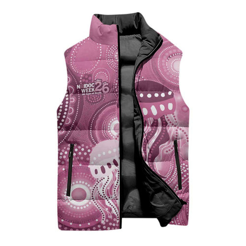 NAIDOC Deadly 50 Years Sleeveless Puffer Jacket Jellyfish Aboriginal Culture Inspired Pink