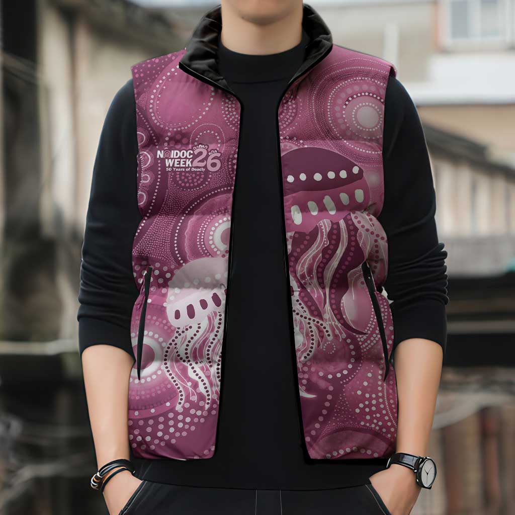 NAIDOC Deadly 50 Years Sleeveless Puffer Jacket Jellyfish Aboriginal Culture Inspired Pink