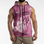 NAIDOC Deadly 50 Years Sleeveless Zip Hoodie Jellyfish Aboriginal Culture Inspired Pink