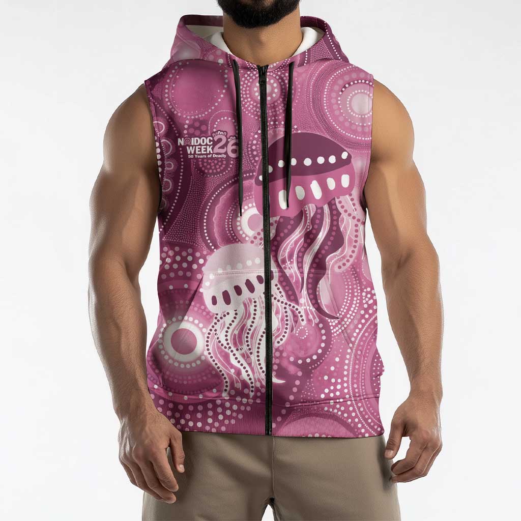 NAIDOC Deadly 50 Years Sleeveless Zip Hoodie Jellyfish Aboriginal Culture Inspired Pink