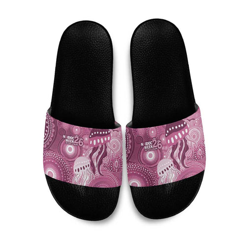 NAIDOC Deadly 50 Years Slide Sandals Jellyfish Aboriginal Culture Inspired Pink