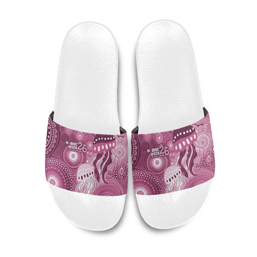 NAIDOC Deadly 50 Years Slide Sandals Jellyfish Aboriginal Culture Inspired Pink