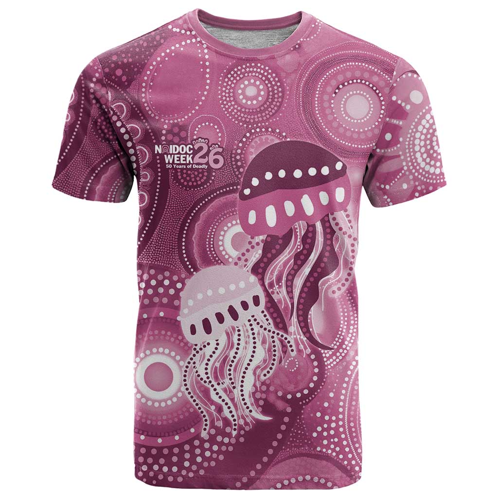 NAIDOC Deadly 50 Years T Shirt Jellyfish Aboriginal Culture Inspired Pink