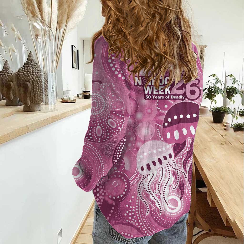 NAIDOC Deadly 50 Years Women Casual Shirt Jellyfish Aboriginal Culture Inspired Pink