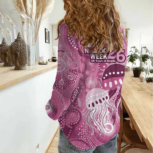 NAIDOC Deadly 50 Years Women Casual Shirt Jellyfish Aboriginal Culture Inspired Pink