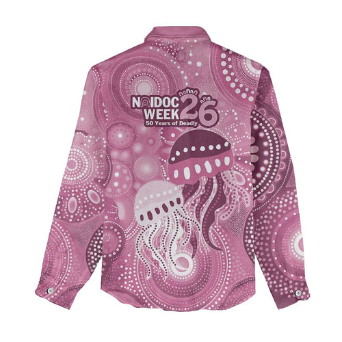 NAIDOC Deadly 50 Years Women Casual Shirt Jellyfish Aboriginal Culture Inspired Pink