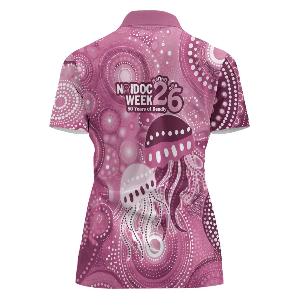 NAIDOC Deadly 50 Years Women Polo Shirt Jellyfish Aboriginal Culture Inspired Pink