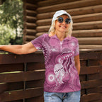 NAIDOC Deadly 50 Years Women Polo Shirt Jellyfish Aboriginal Culture Inspired Pink