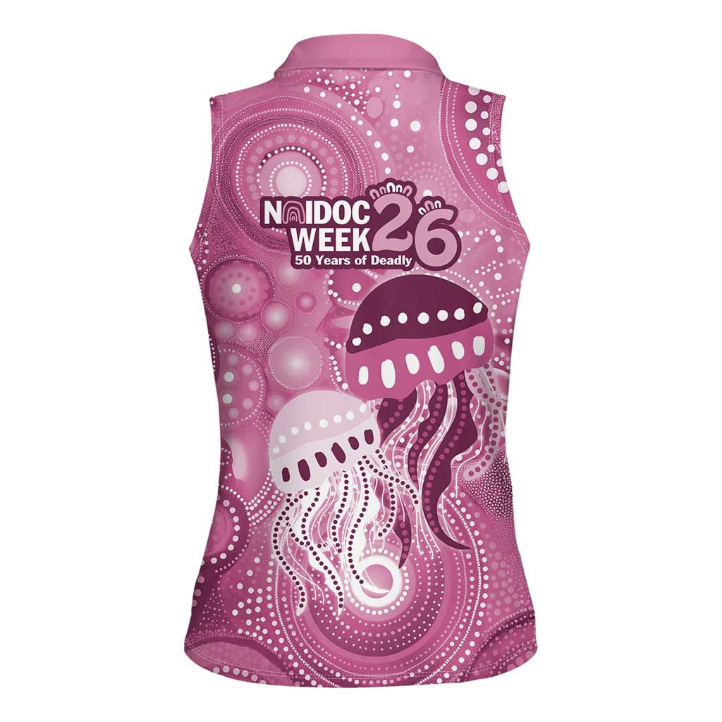 NAIDOC Deadly 50 Years Women Sleeveless Polo Shirt Jellyfish Aboriginal Culture Inspired Pink