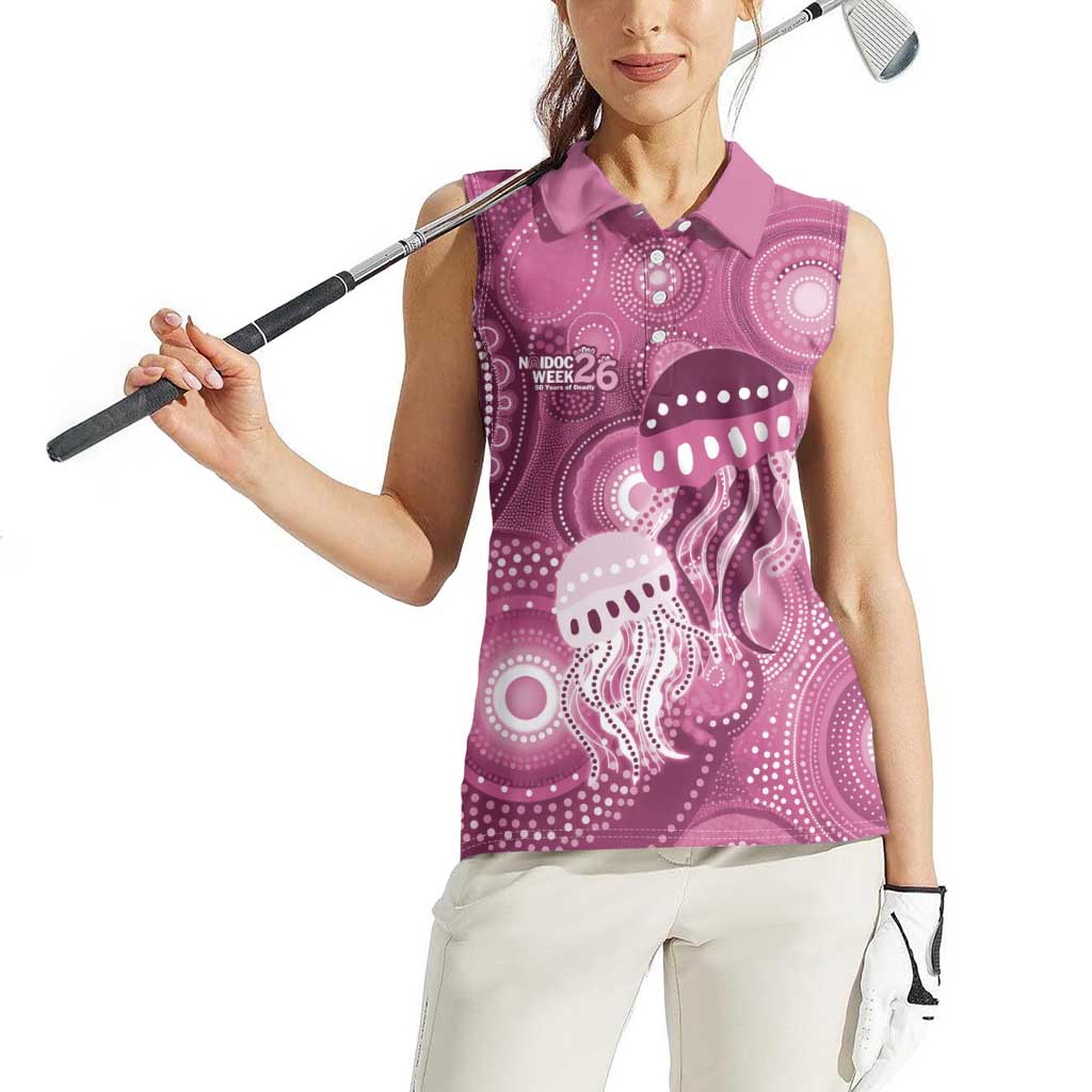 NAIDOC Deadly 50 Years Women Sleeveless Polo Shirt Jellyfish Aboriginal Culture Inspired Pink