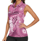 NAIDOC Deadly 50 Years Women Sleeveless Polo Shirt Jellyfish Aboriginal Culture Inspired Pink