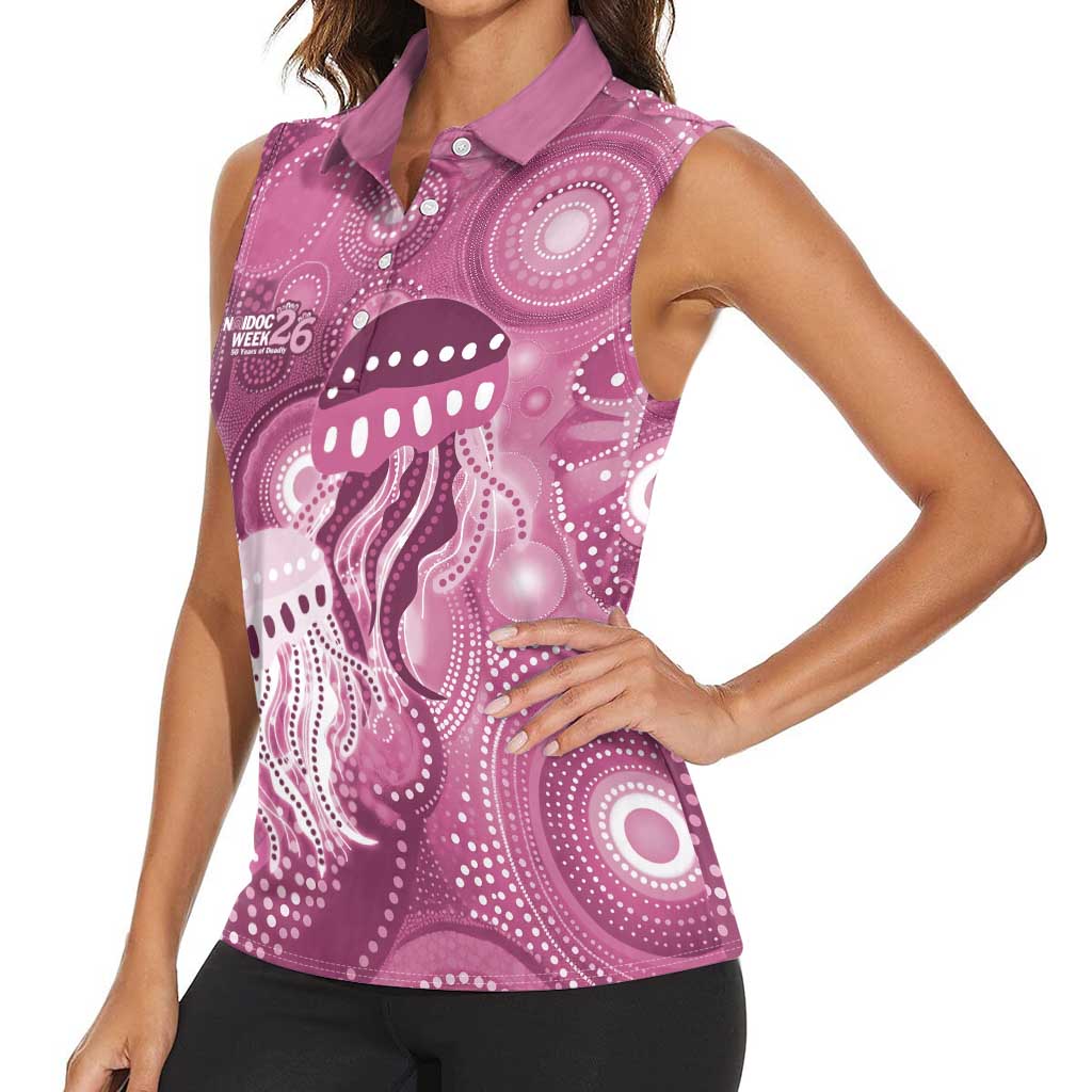 NAIDOC Deadly 50 Years Women Sleeveless Polo Shirt Jellyfish Aboriginal Culture Inspired Pink