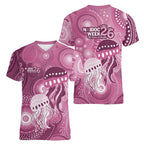 NAIDOC Deadly 50 Years Women V-Neck T-Shirt Jellyfish Aboriginal Culture Inspired Pink