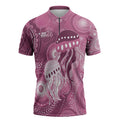 NAIDOC Deadly 50 Years Zipper Polo Shirt Jellyfish Aboriginal Culture Inspired Pink