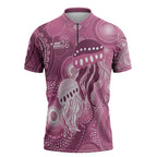 NAIDOC Deadly 50 Years Zipper Polo Shirt Jellyfish Aboriginal Culture Inspired Pink