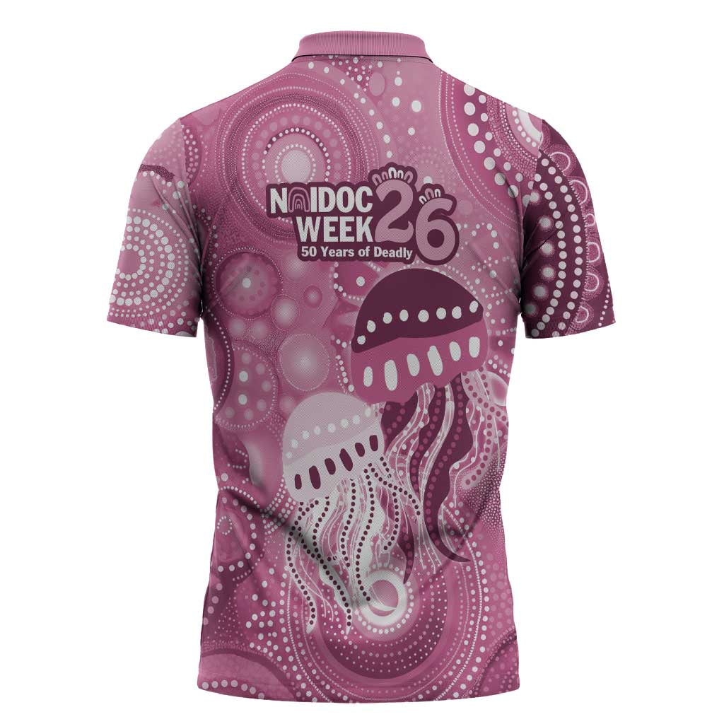 NAIDOC Deadly 50 Years Zipper Polo Shirt Jellyfish Aboriginal Culture Inspired Pink