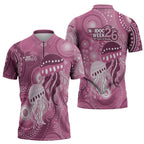 NAIDOC Deadly 50 Years Zipper Polo Shirt Jellyfish Aboriginal Culture Inspired Pink