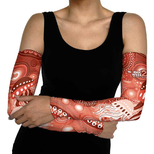 NAIDOC Deadly 50 Years Arm Sleeves Jellyfish Aboriginal Culture Inspired Red