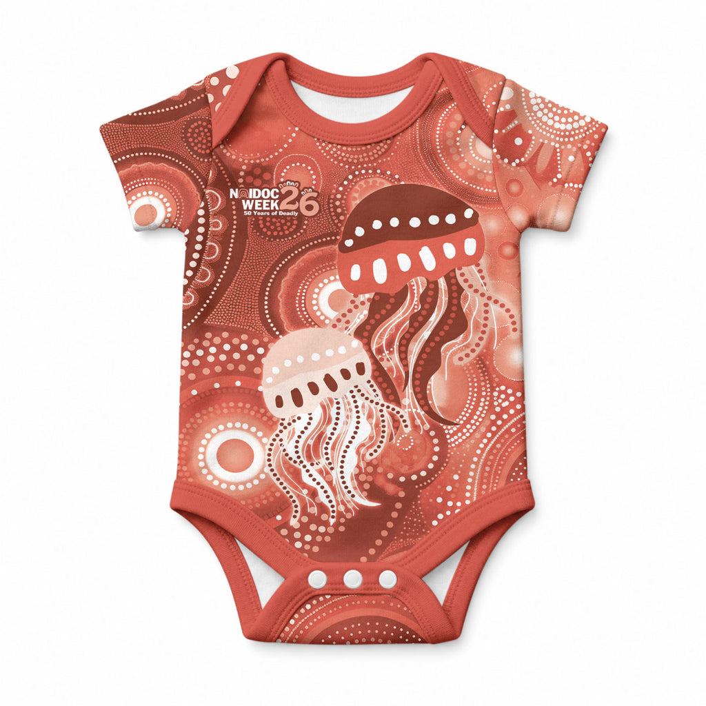 NAIDOC Deadly 50 Years Baby Onesie Jellyfish Aboriginal Culture Inspired Red