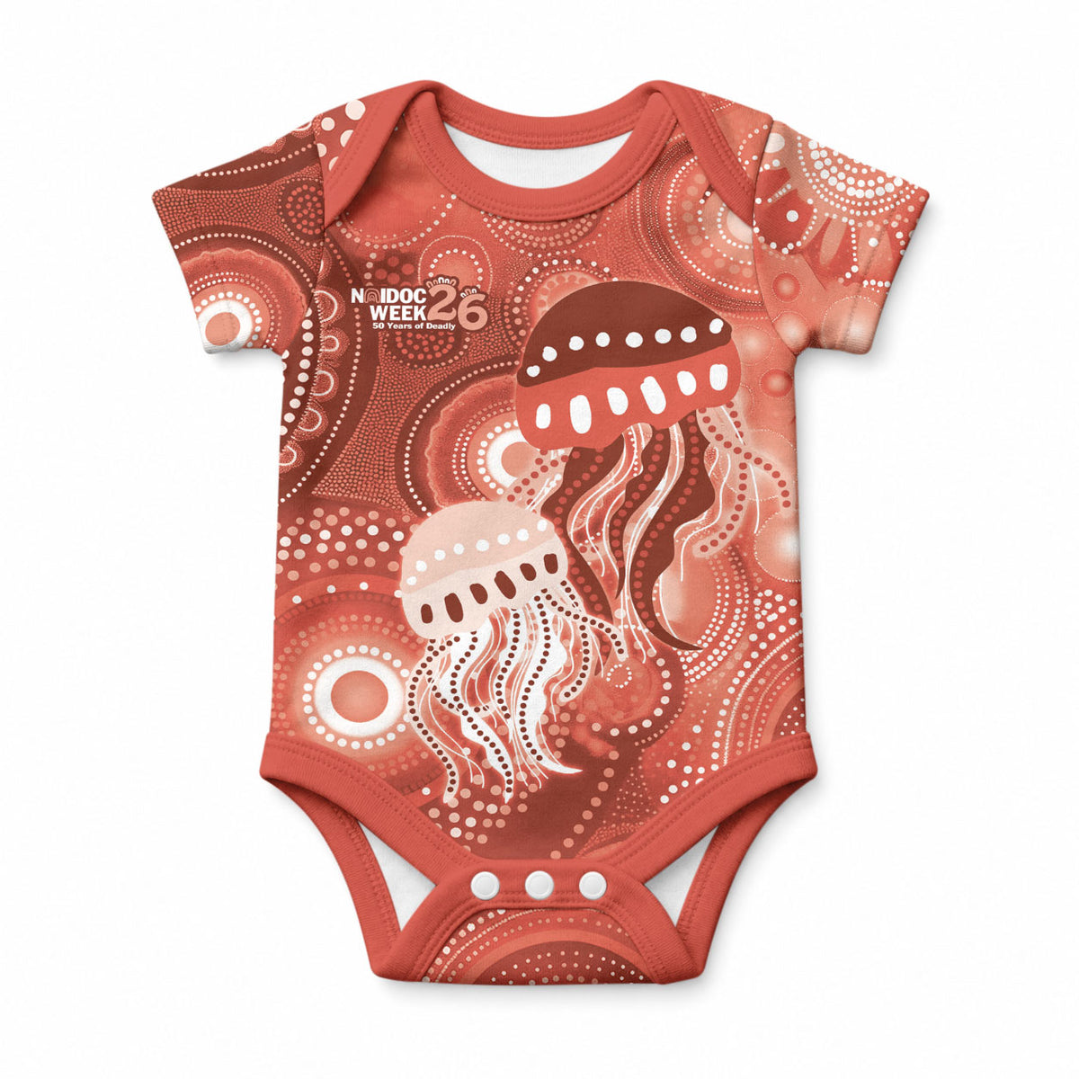 NAIDOC Deadly 50 Years Baby Onesie Jellyfish Aboriginal Culture Inspired Red