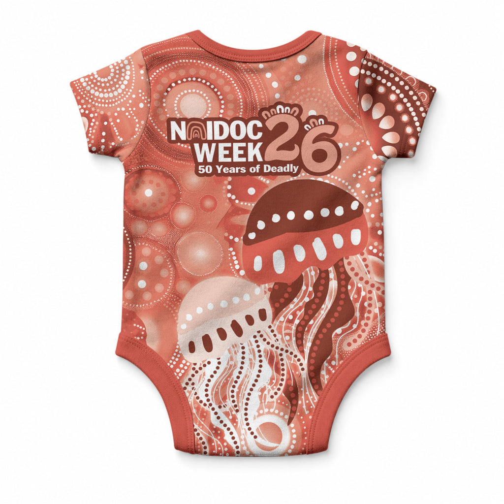 NAIDOC Deadly 50 Years Baby Onesie Jellyfish Aboriginal Culture Inspired Red