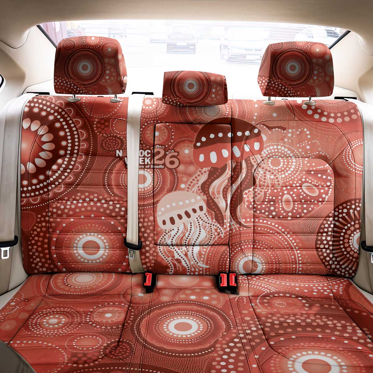 NAIDOC Deadly 50 Years Back Car Seat Cover Jellyfish Aboriginal Culture Inspired Red