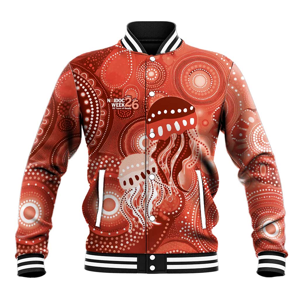NAIDOC Deadly 50 Years Baseball Jacket Jellyfish Aboriginal Culture Inspired Red