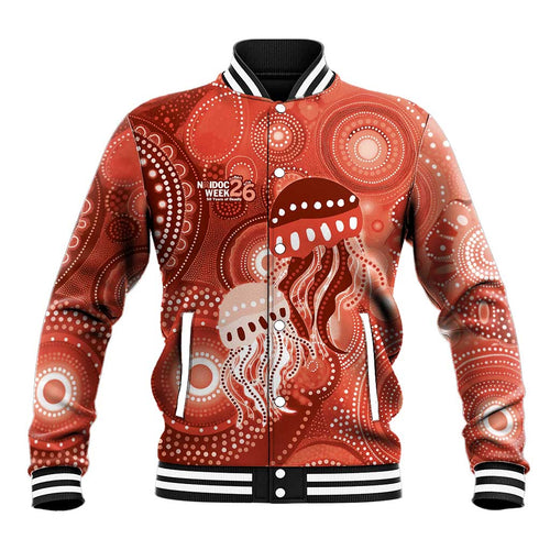 NAIDOC Deadly 50 Years Baseball Jacket Jellyfish Aboriginal Culture Inspired Red
