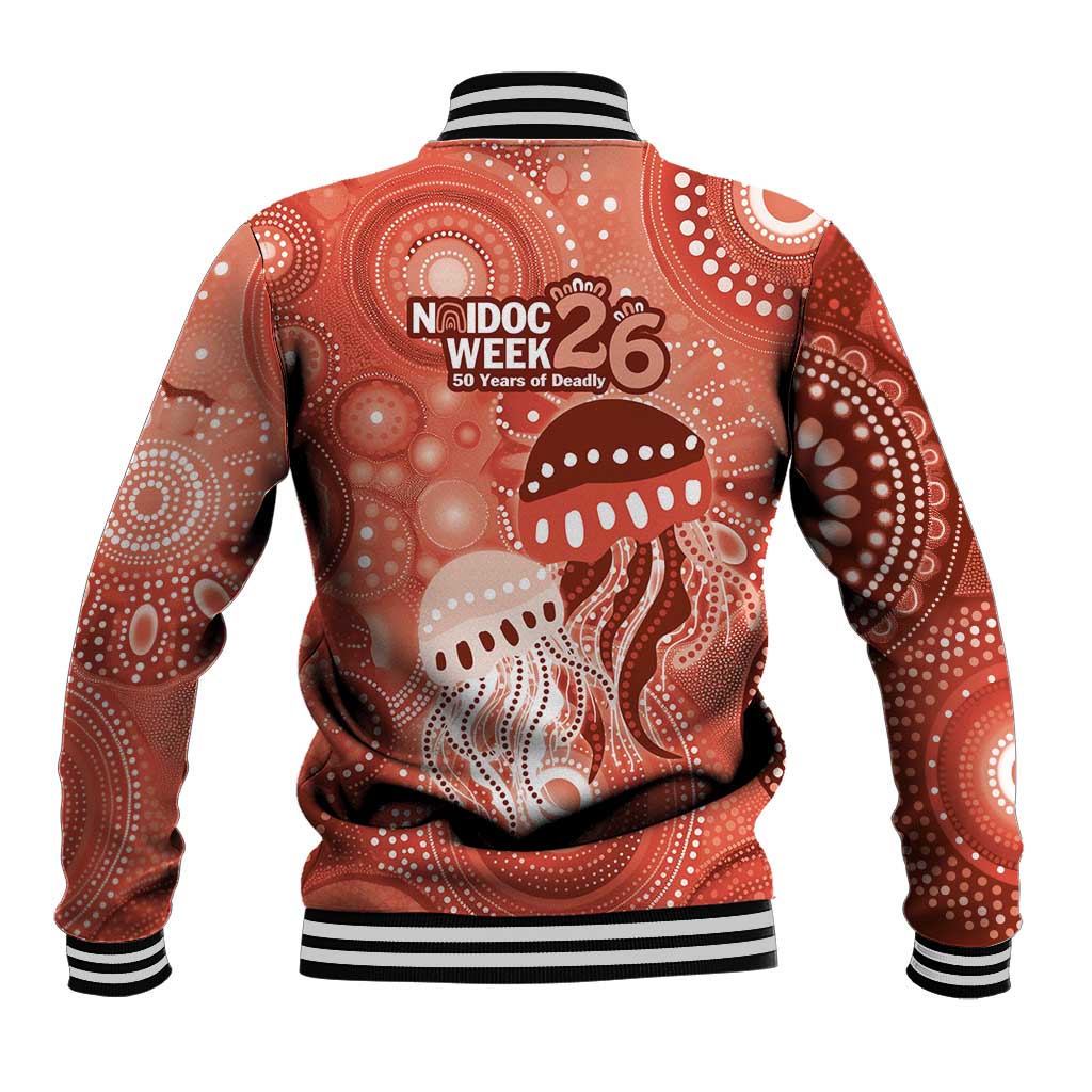 NAIDOC Deadly 50 Years Baseball Jacket Jellyfish Aboriginal Culture Inspired Red