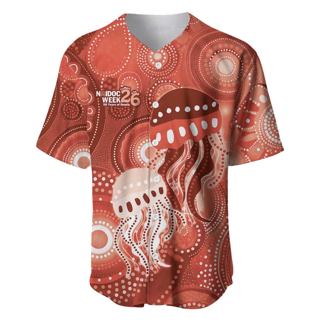 NAIDOC Deadly 50 Years Baseball Jersey Jellyfish Aboriginal Culture Inspired Red
