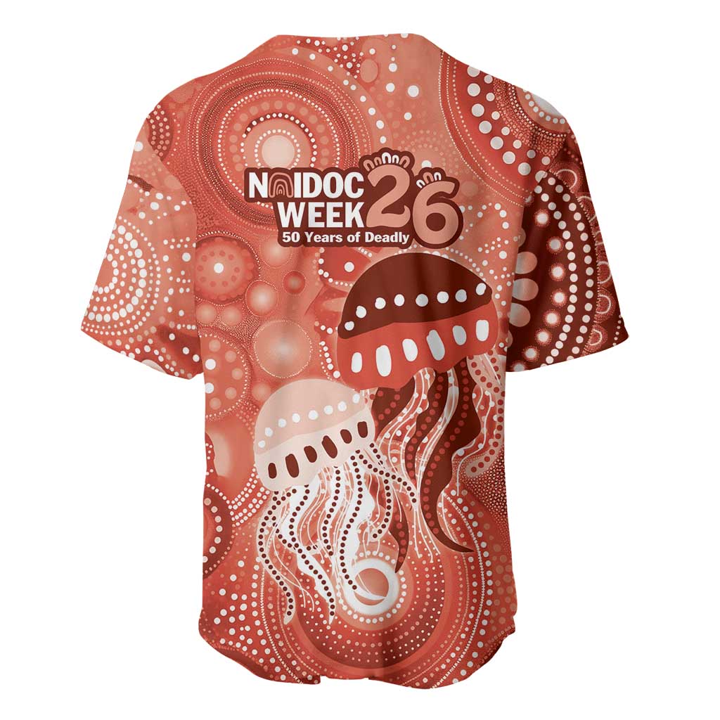 NAIDOC Deadly 50 Years Baseball Jersey Jellyfish Aboriginal Culture Inspired Red
