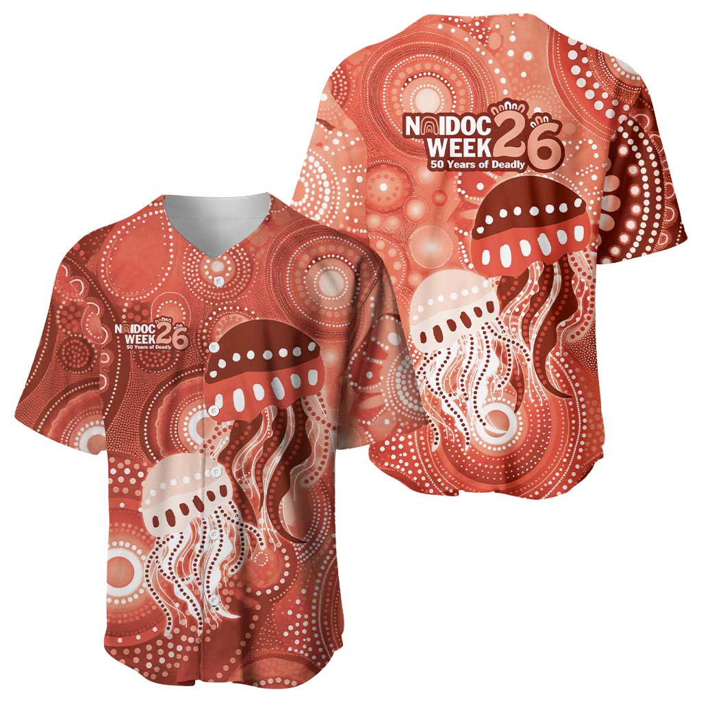 NAIDOC Deadly 50 Years Baseball Jersey Jellyfish Aboriginal Culture Inspired Red