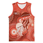 NAIDOC Deadly 50 Years Basketball Jersey Jellyfish Aboriginal Culture Inspired Red