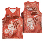 NAIDOC Deadly 50 Years Basketball Jersey Jellyfish Aboriginal Culture Inspired Red